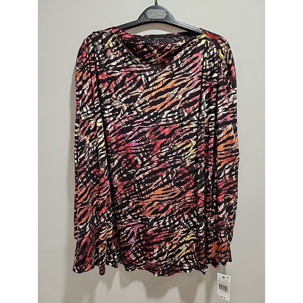 Calessa NWT Blouse Womens 3X Long Sleeve‎ Zebra Print Polyester Blend Boho Top
